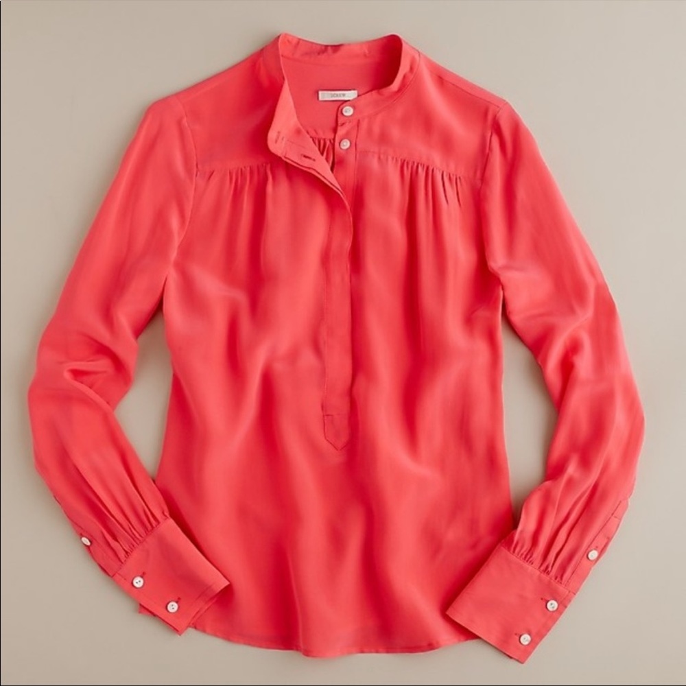 J Crew 100% Silk Rhea Popover in Bohemian Red Coral NWT